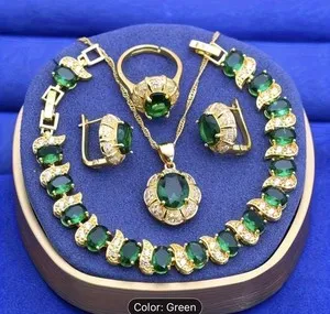 Authentic 18 karat Gold Plated Elegant Green Jewelry Set