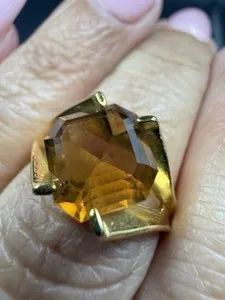 Authentic Vintage Estate 18 Karat Gold Plated Citrine Rare Cut Ring