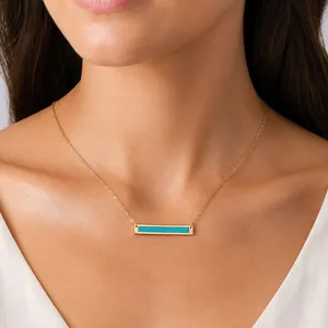 Authentic 16"+2" 14 Karat Gold Plated Turquoise Bar Necklace