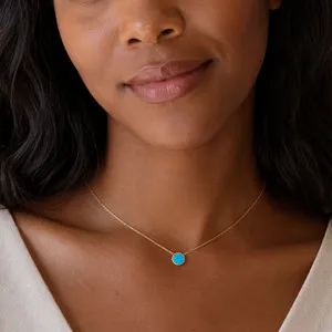 Authentic 14 Karat Gold Plated Mini Synthetic Blue Opal Necklace