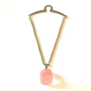 Authentic Vintage Tie Chain - Gold Plated Metal - Unique with Rose Quartz Pendant