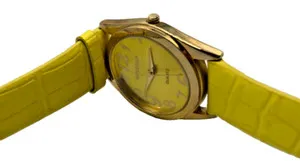 Authentic Gossip Rose Gold Plated Yellow Dial 35 mm Quartz Leather Band Watch