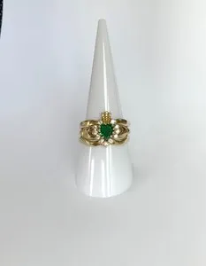 Authentic Vintage gold-plated silver green heart CZ Claddagh 3 stacking ring set, size R