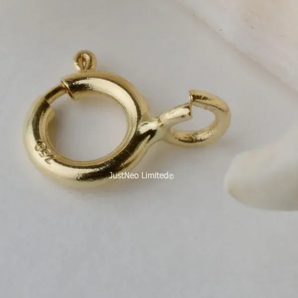 Authentic Solid 18k Karat Yellow Gold Spring Ring Clasp 5mm Au750 18ct Round Buckle for Necklace Jewelry Findings and Components