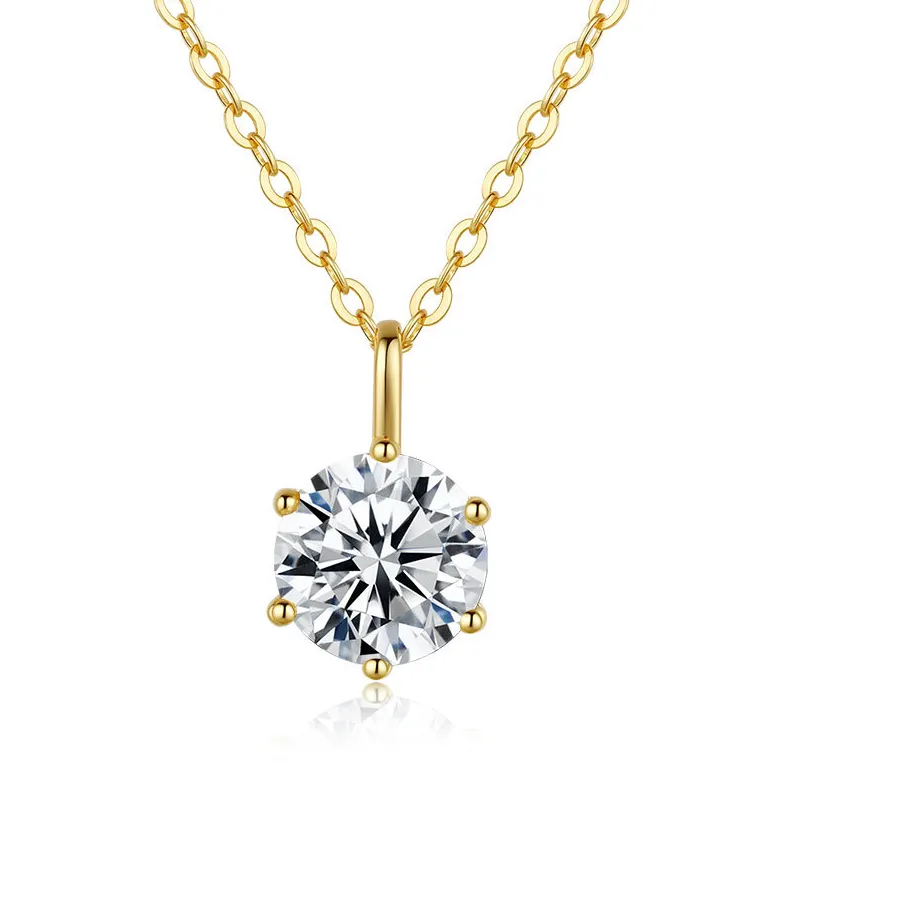 Authentic Luxury 100% Real 18k Gold Women's 1 karat six-claw round diamond pendant moissanite necklace