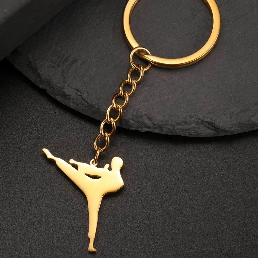 Authentic My Shape Taekwondo High Kick Keychains for Men Sports Charm Karate Jiu Jitsu Keyring Jewelry Male Gym Gifts