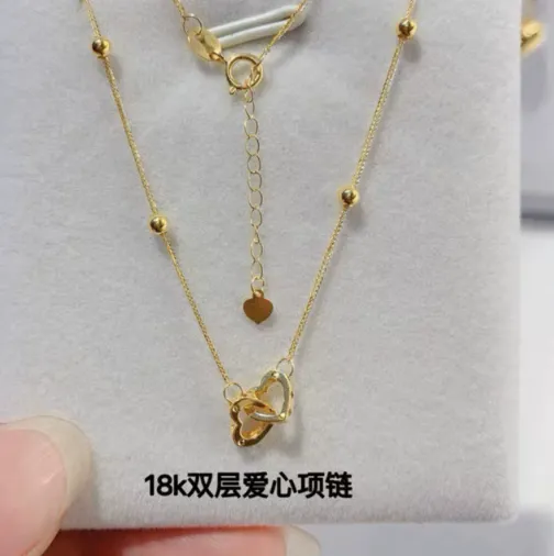 Authentic 18k gold necklaces for women yellow gold double heart necklace karat gold necklace