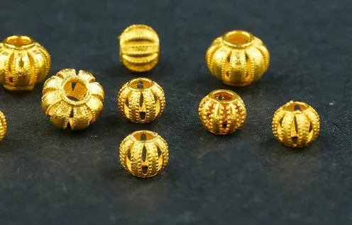 Authentic 18k real gold beads pumpkin balls fine gold lantern beads big hole loose beads diy bracelelts karat gold jewelry accessories