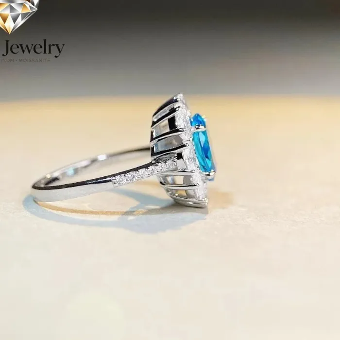 Authentic Elnar Jewelry Luxury Solid Platinum PT950 Sea Blue 3 karat Diamond Ring Ins European and American Women's Diamond Ring