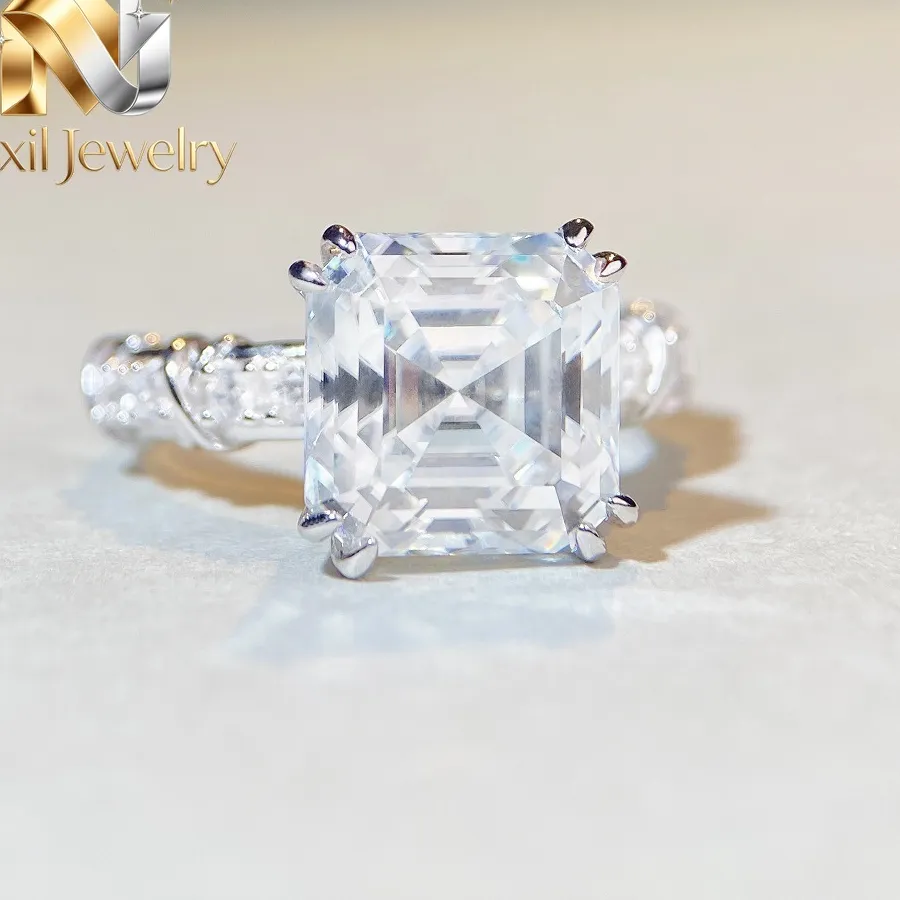 Authentic Nexil Jewelry Luxury Solid Platinum PT950 Asche moissanite diamond ring 5 karat shaped diamond ring