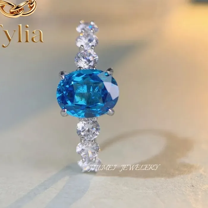 Authentic Fylia Jewelry Luxury Solid Platinum PT950 Women's Blue Green Diamond Ring 3 karat Moissanite Ring