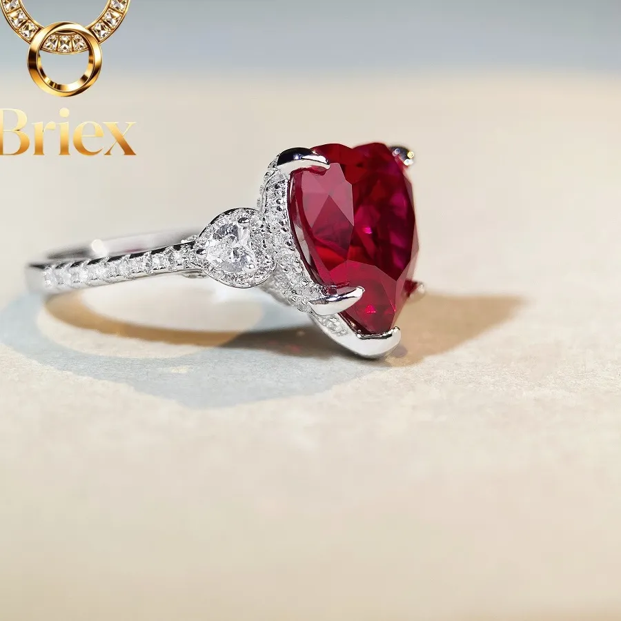 Authentic Briex Jewelry Luxury Solid Platinum PT950 Pigeon Red Love Ring Women's 2 karat Moissanite Diamond Ring