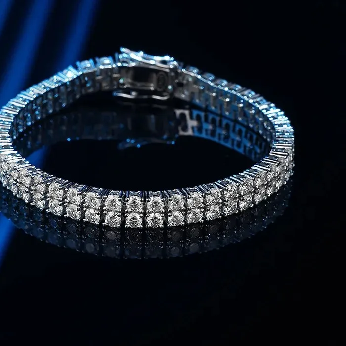 Authentic Kryos Jewelry Luxury Solid Platinum PT950 Women's 0.1 karat Moissanite Diamond Double Rows Bracelet Full Diamond Bracelet