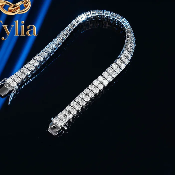 Authentic Fylia Jewelry Luxury Solid Platinum PT950 Women's 0.1 karat Moissanite Diamond Double Rows Bracelet Full Diamond Bracelet