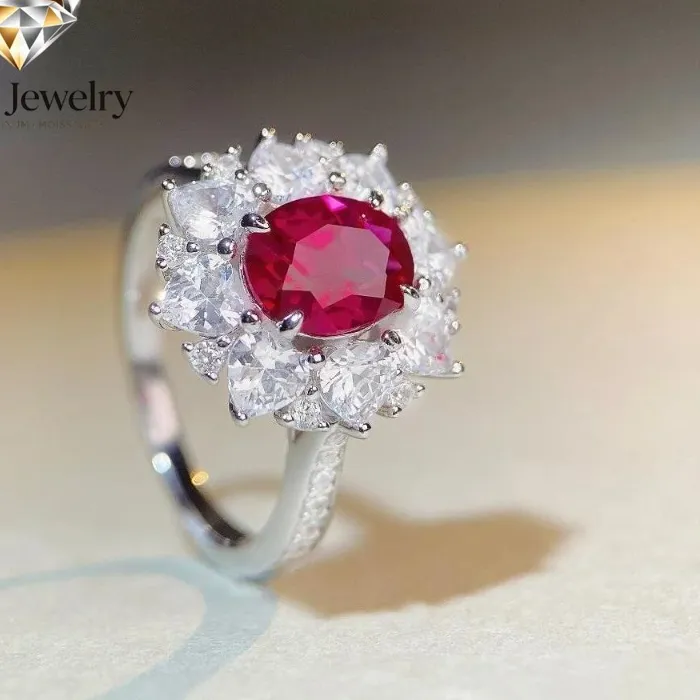 Authentic Elnar Jewelry Luxury Solid Platinum PT950 3 karat Pink Red Diamond Ring Women's Moissanite Ring