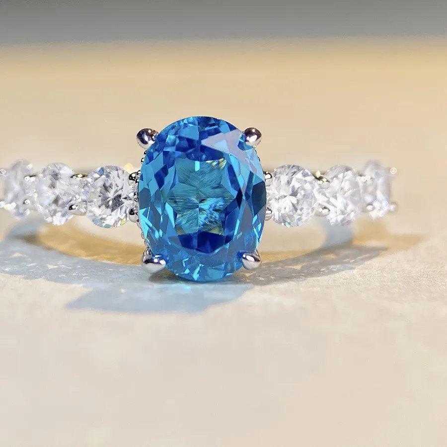 Authentic Mylux Jewelry Luxury Solid Platinum PT950 Women's Blue Green Diamond Ring 3 karat Moissanite Ring