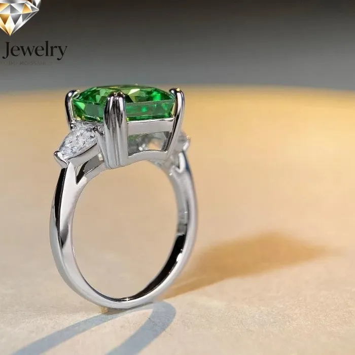 Authentic Elnar Jewelry Luxury Solid Platinum PT950 Women's Diamond Ring Emerald Green 5 karat Moissanite Diamond Ring