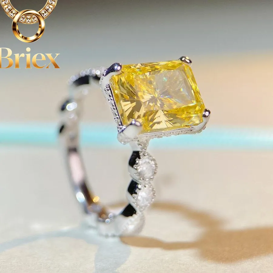 Authentic Briex Jewelry Luxury Solid Platinum PT950 Women's 4 karat Diamond Ring Yellow Diamond Four Claw Diamond Ring