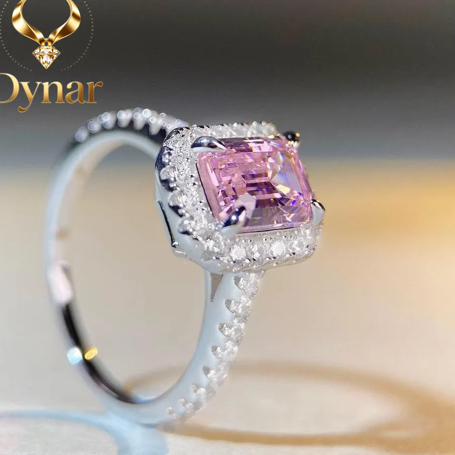 Authentic Dynar Jewelry Luxury Solid Platinum PT950 Women's pink diamond ring 2 karat sugar square bag moissanite diamond ring