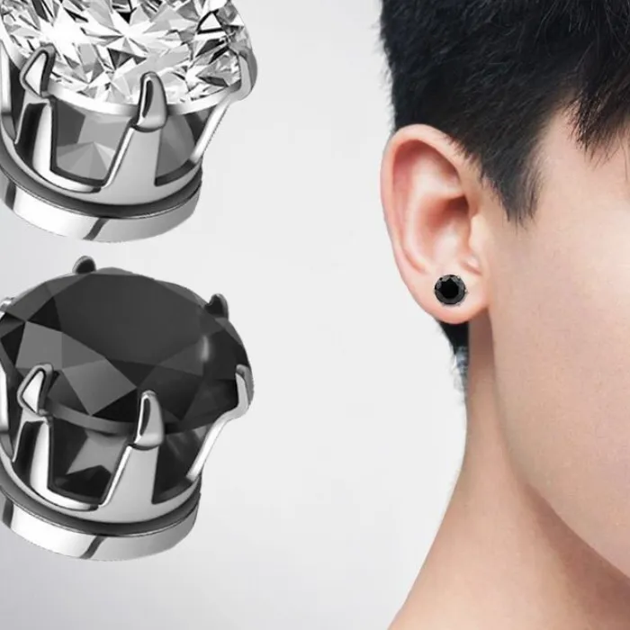 Authentic Crystal Strong Magnetic Ear Stud Clip Earrings for Men and Women Punk Round Zircon Magnet Earrings Non Piercing Jewelry
