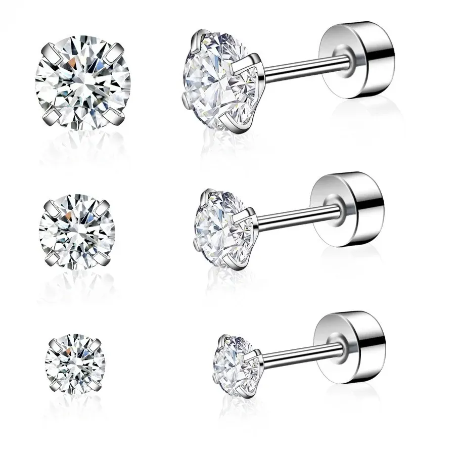 Authentic Classic Trendy Shiny 5A Zircon Circle Stud Earrings for Men Women Hip-hop Punk Ear Bone Piercing Jewelry Gifts