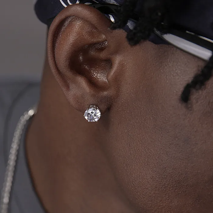 Authentic 6mm Six Claw Zircon Crystal Stud Earrings Men Women Hip Hop Cool Simple Bling Silver Color Jewelry Brincos Punk