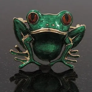 Authentic Green Enamel 'Toad' Brooch In Gold Plated Metal