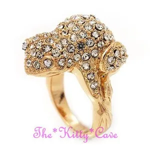 Authentic Gold Plated Statement Catwalk Cocktail 3D Toad Frog Ring w/ Swarovski Crystals