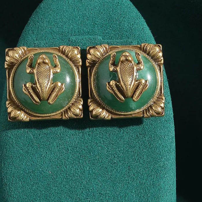 Authentic Golden Toad Talisman Studs Squares Of Alchemical Fortune