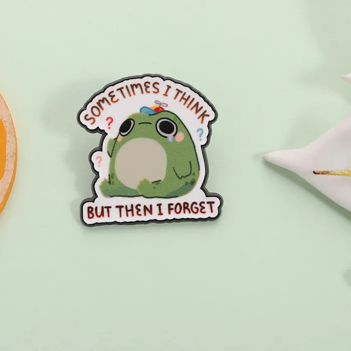 Authentic Sometimes I Think But Then I Forget Enamel Pin Funny Frog Toad Animal Brooch Lapel Badge Jewelry For Friends