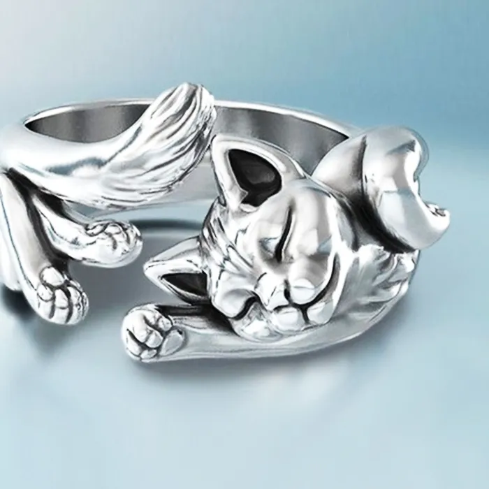 Authentic Fortune Cat Shape Opening Rings Silver Color Frog Toad Animal Delicate Finger Ring Jewelry