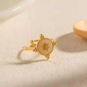 Authentic 18K Gold Plated Inlaid Starlight, Adjustable Open Ring