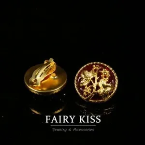 Authentic Glass Inlaid Gold-plated Plant Hollowed Out Earrings Retro Reflux Jewelry