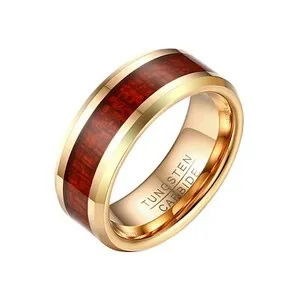 Authentic 8MM Tungsten Ring Men Women Wedding Band Koa Wood Inlaid Gold Plated Size 6-15