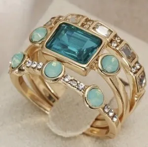 Authentic Turquoise Blue Ring Set 14k Gold Plated Inlaid Sz 8