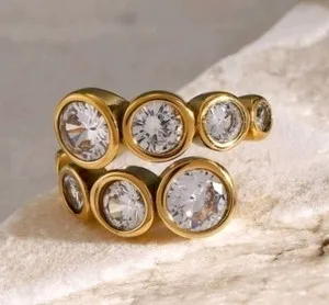 Authentic 18K Gold-Plated Inlaid Zircon Bypass Ring
