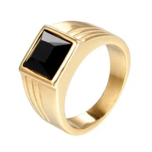 Authentic Gold Plated Black CZ Inlaid Ring Men's Women's Wedding Band Ring