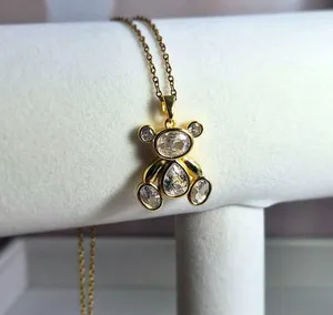 Authentic Enchanted Bear Amulet – 18K Gold‑Plated Necklace with Sparkling Zircon