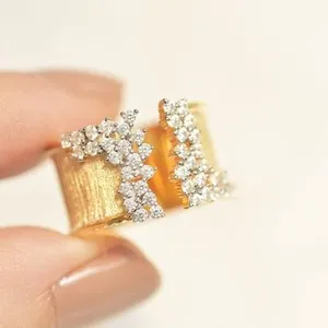 Authentic Textured Gold Plated Inlaid Zircon Ring in Organza Bag