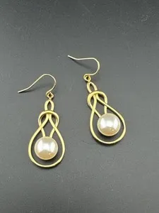 Authentic Pearl Inlaid 18K Gold Plated Dangle Earrings