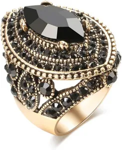 Authentic Vintage Gorgeous Big Size Gold Plated Crystal Inlaid Statement Ring Punk Turkish