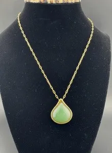 Authentic Green Jade Inlaid 18K Gold Plated S. Necklace