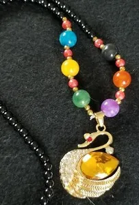 Authentic Jade Beads Necklace & Gold-plated Inlaid Zircon & Rhinestone Pendant M1028 swan