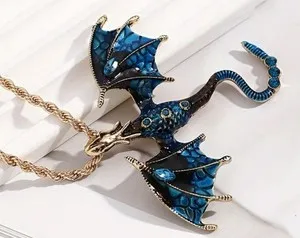 Authentic Fantasy Flying Dragon Shape Inlaid Rhinestone Gold Plated Necklace