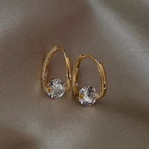 Authentic Gold plated Double Lines Micro Twisted Shiny CZ Inlaid Elegant Drop Earrings