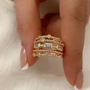 Authentic Nwe 18 K Gold Plated Sun Rings for Women Natural Stone Inlaid in Hollow Metal Te