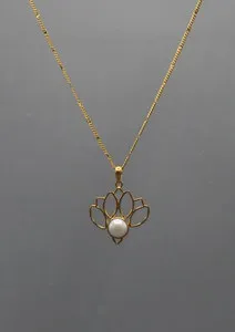 Authentic Pearl inlaid Gold Plated Lotus Pendant