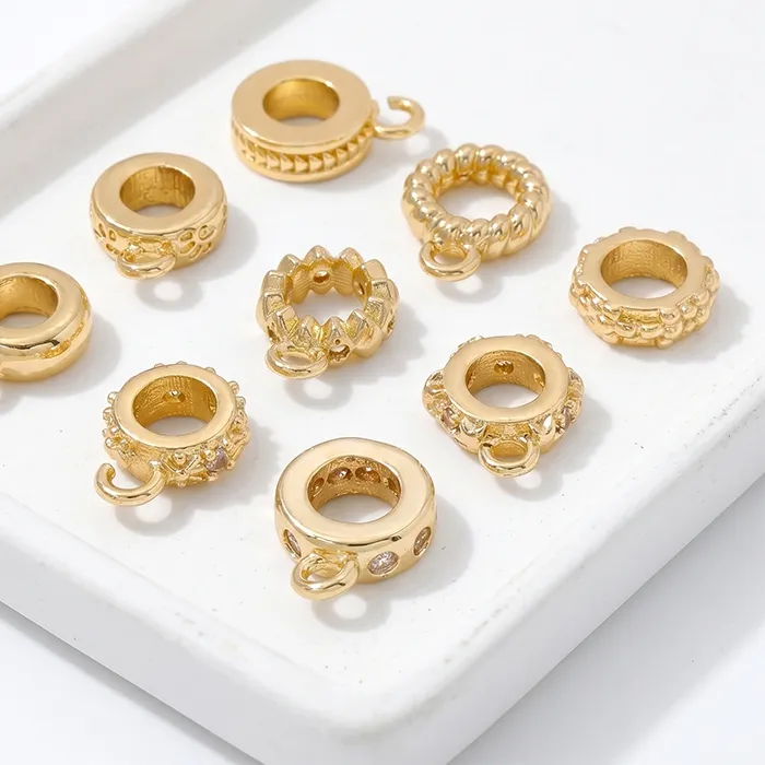 Authentic 14K Gold Plated CZ Bails For Jewelry Making,Inlaid Zircon Pendant Bails with Loop,Round Bail Connectors For Necklaces Bracelets