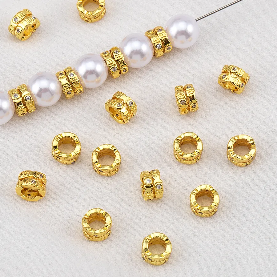Authentic 2/4pcs/lot 6.6mm Inlaid Zircon Spacer Loose Beads Charms For DIY Jewelry Making Bracelet Necklace Supplies Accessories