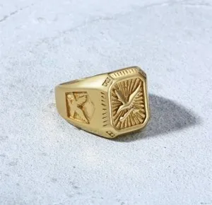 Authentic Flying Bald Eagle Vintage Designer Men's Ring 14K Yellow Gold Plated Size 12